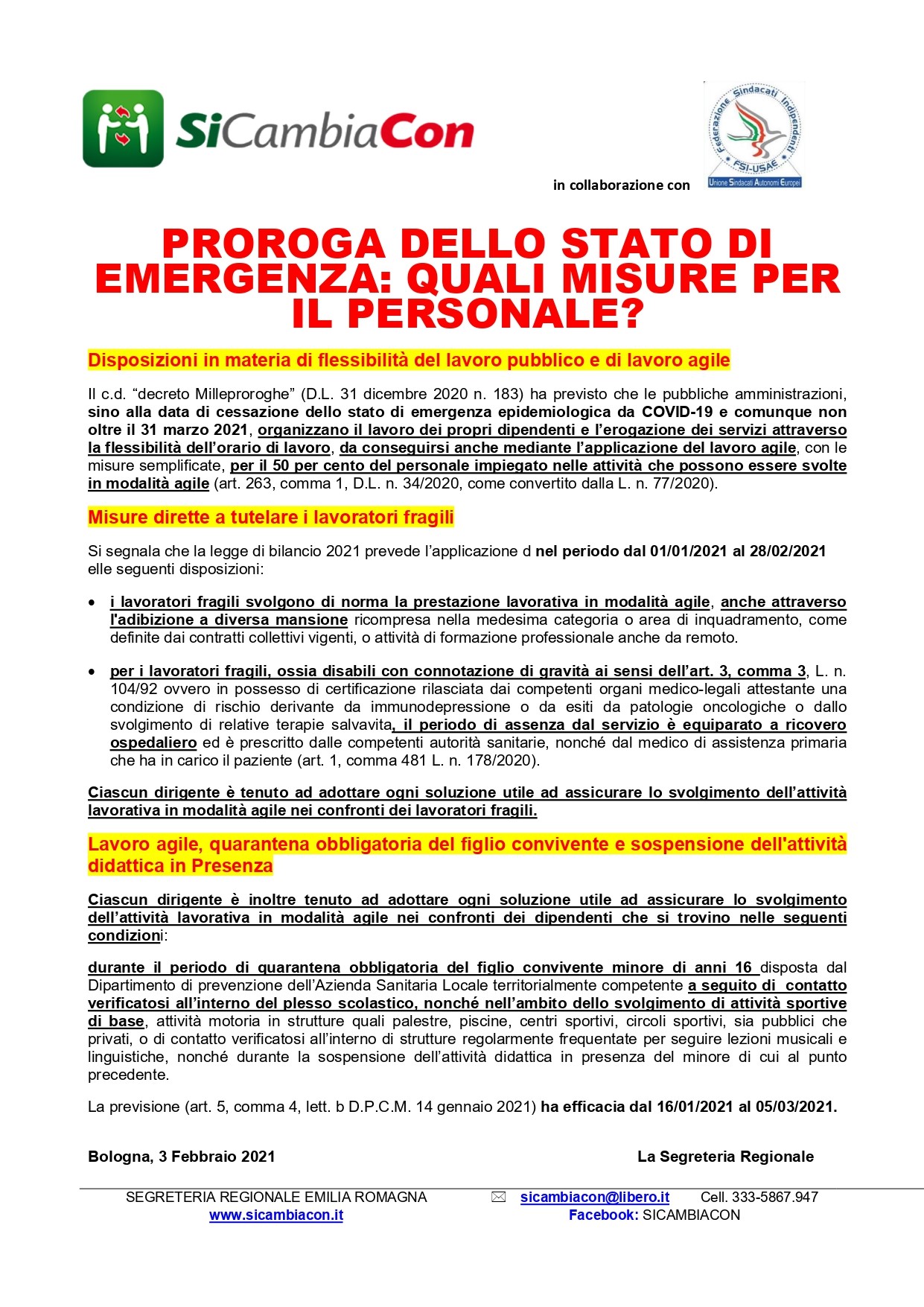 Proroga stato di emergenza quali diritti per il personale? SiCambiaCon