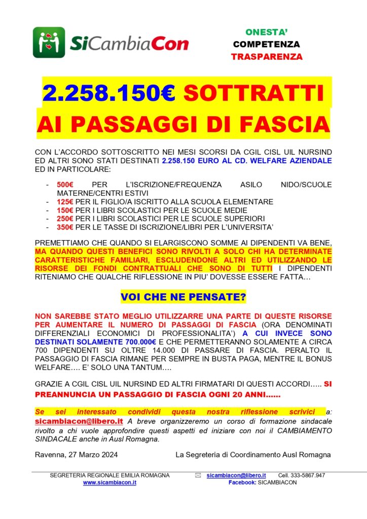 2.258.150 € SOTTRATTI AI PASSAGGI DI FASCIA