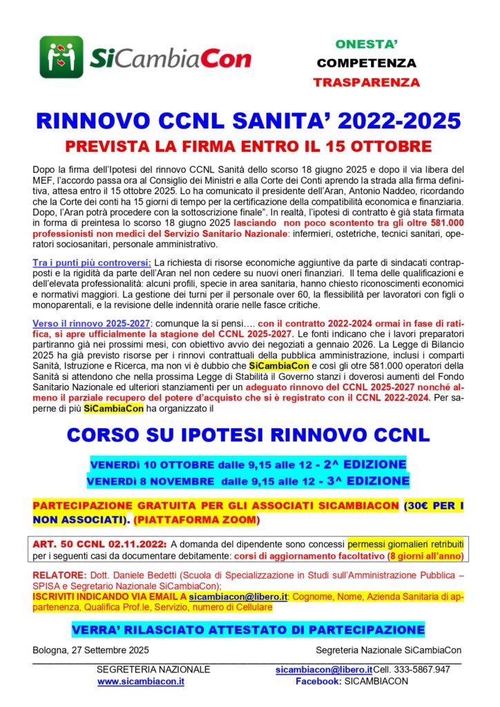 Rinnovo CCNL: attesa la firma entro il 15 ottobre