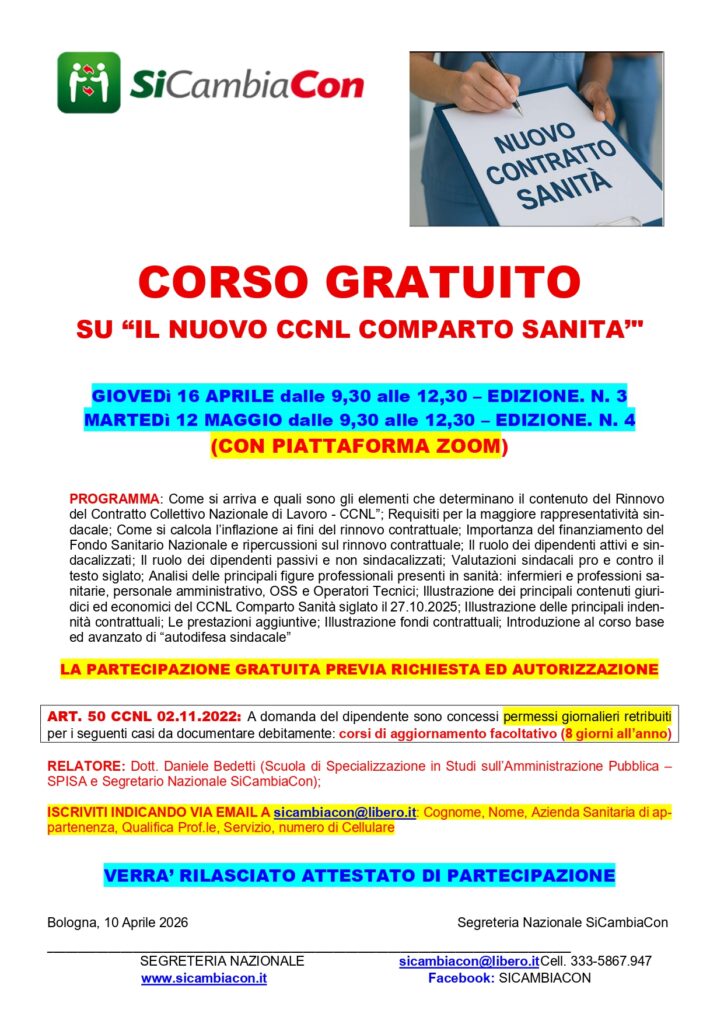 CORSO: IL NUOVO CCNL COMPARTO SANITA’
