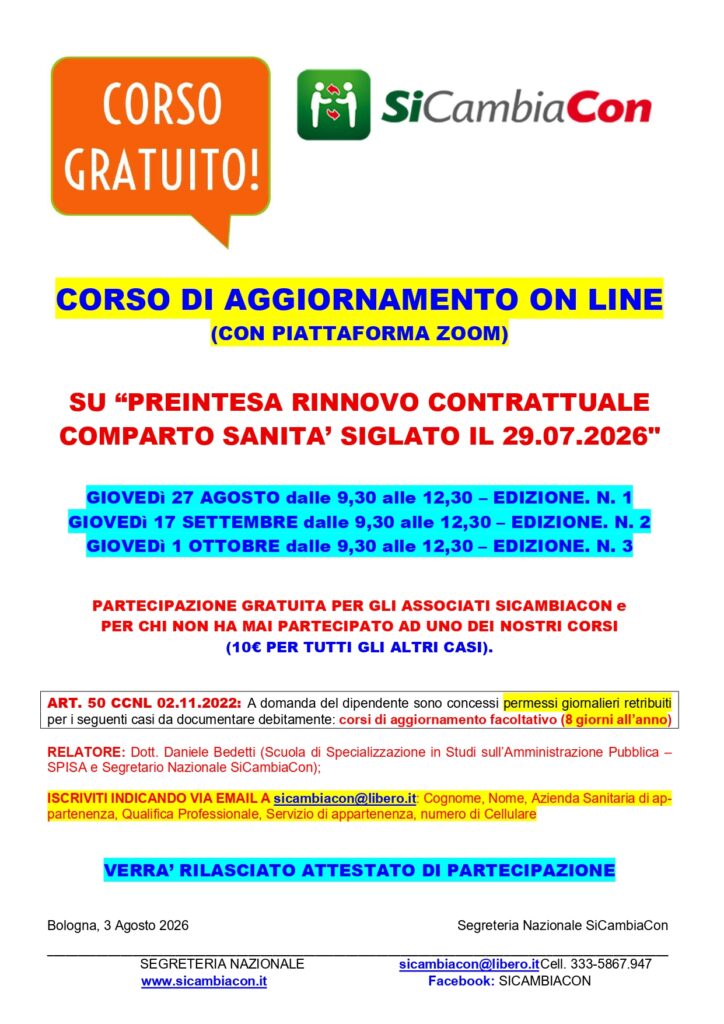CORSO DI AGGIORNAMENTO GRATUITO ON LINE