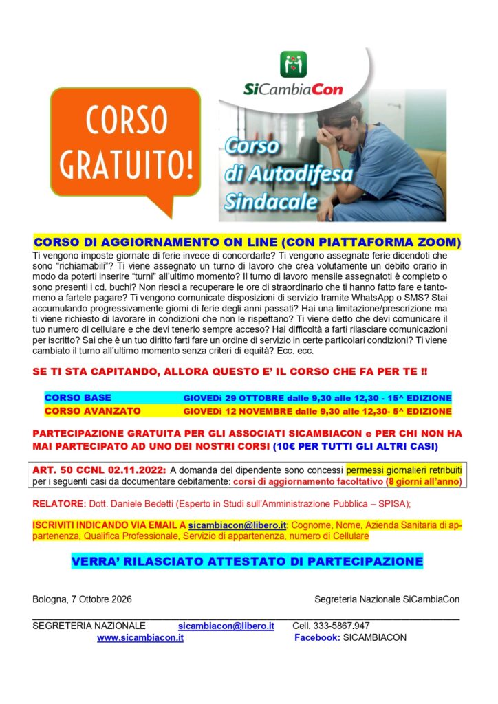 CORSO GRATUITO DI AUTODIFESA SINDACALE